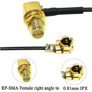 RF10007 | RP SMA Ženský pravý uhol do 0,81 mm IPX s koaxiálnym káblom