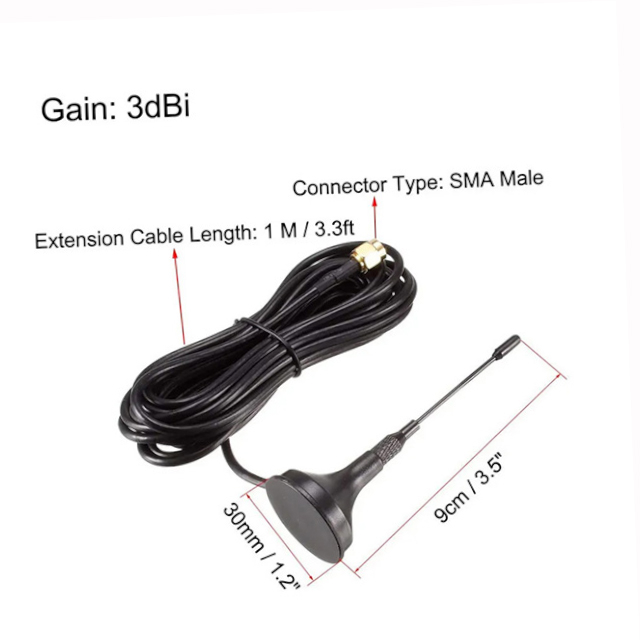 SU00001 | 2.4GHz & 5.8GHz Magnetica Antenna with 1m RG174 Coaxial Cable to SMA Male Connector